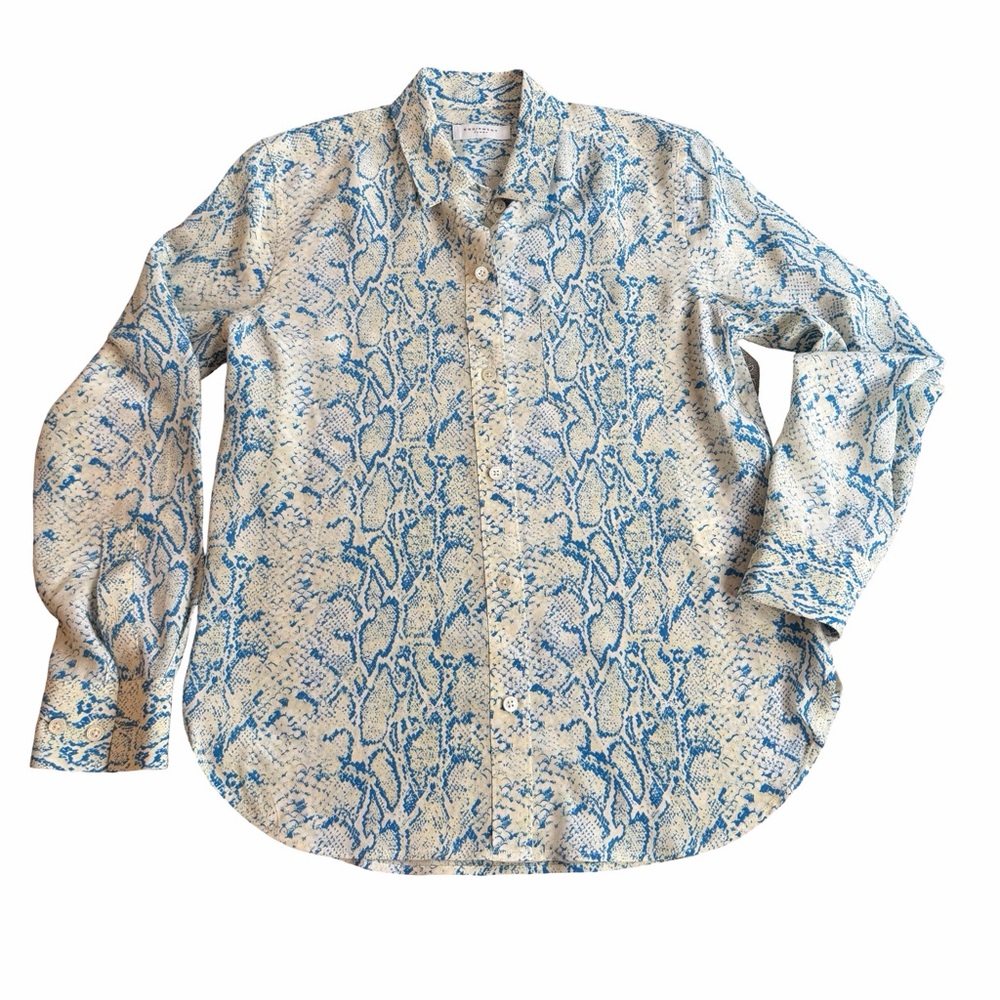 EQUIPMENT Cream & Blue Snakeskin Silk Shirt, XS